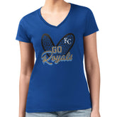 Kansas City Royals G-III 4Her by Carl Banks Women's Super-Slim Fit Lightweight Leopard Heart V-Neck T-Shirt Outlet