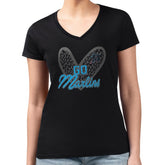 Miami Marlins G-III 4Her by Carl Banks Women's Super-Slim Fit Lightweight Leopard Heart V-Neck T-Shirt Outlet