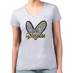 Pittsburgh Pirates G-III 4Her by Carl Banks Women's Super-Slim Fit Lightweight Leopard Heart V-Neck T-Shirt Sale
