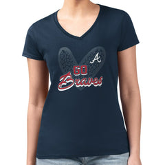 Atlanta Braves G-III 4Her by Carl Banks Women's Super-Slim Fit Lightweight Leopard Heart V-Neck T-Shirt Sale