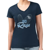Tampa Bay Rays G-III 4Her by Carl Banks Women's Super-Slim Fit Lightweight Leopard Heart V-Neck T-Shirt for sale
