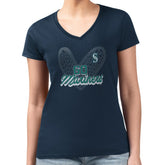 Seattle Mariners G-III 4Her by Carl Banks Women's Super-Slim Fit Lightweight Leopard Heart V-Neck T-Shirt Outlet