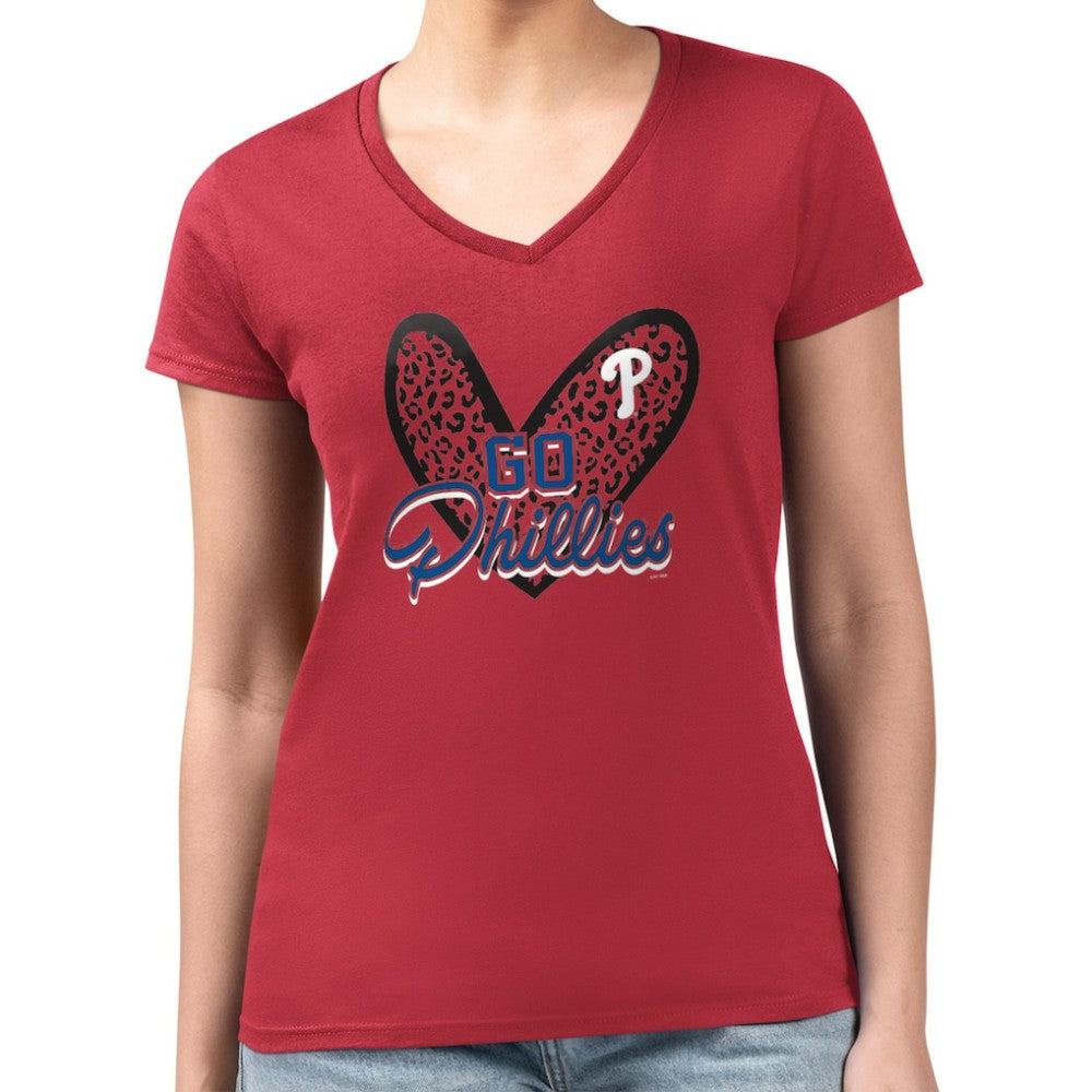 Philadelphia Phillies G-III 4Her by Carl Banks Women's Super-Slim Fit Lightweight Leopard Heart V-Neck T-Shirt Online