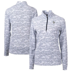 Minnesota Vikings Cutter & Buck Women's Traverse Camo Print Stretch Tri-Blend Quarter-Zip Top - Gray - NFL