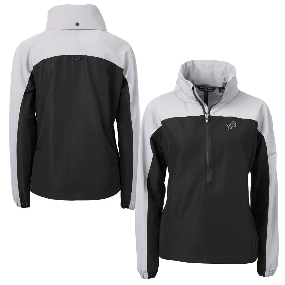 Detroit Lions Cutter & Buck Women's Charter Eco Recycled Half-Zip Hoodie Anorak Jacket - Black/Gray - NFL