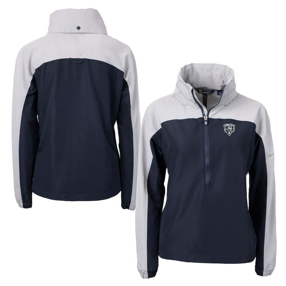 Chicago Bears Cutter & Buck Women's Charter Eco Recycled Half-Zip Hoodie Anorak Jacket - Navy/Gray - NFL