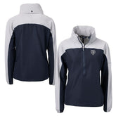 Chicago Bears Cutter & Buck Women's Charter Eco Recycled Half-Zip Hoodie Anorak Jacket - Navy/Gray - NFL
