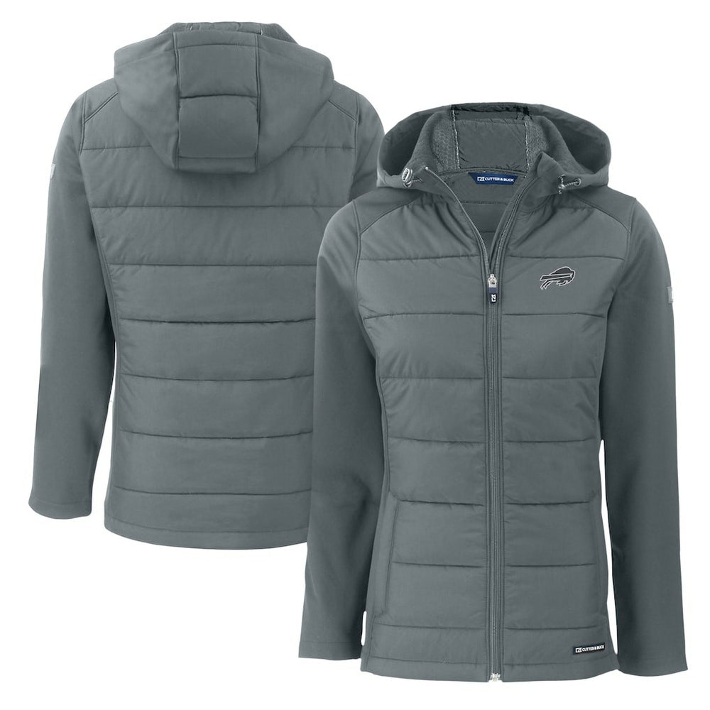 Buffalo Bills Cutter & Buck Women's Evoke Hybrid Eco Softshell Recycled Full-Zip Hoodie Jacket - Dark Gray - NFL