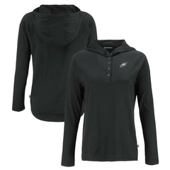Philadelphia Eagles Cutter & Buck Women's Coastline Epic Comfort Eco Recycled Long Sleeve Hoodie T-Shirt - Black - NFL