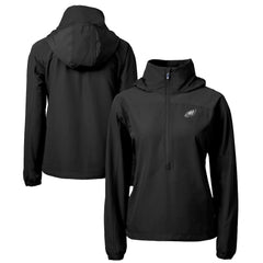 Philadelphia Eagles Cutter & Buck Women's Charter Eco Recycled Half-Zip Hoodie Anorak Jacket - Black - NFL