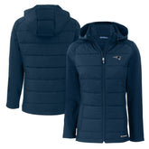 New England Patriots Cutter & Buck Women's Evoke Hybrid Eco Softshell Recycled Full-Zip Hoodie Jacket - Navy - NFL