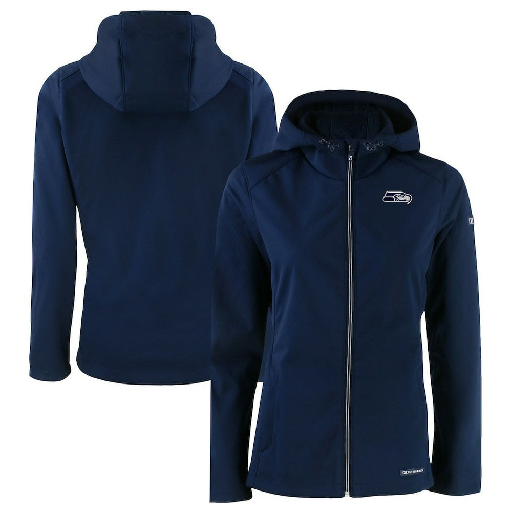 Seattle Seahawks Cutter & Buck Women's Evoke Eco Softshell Recycled Full-Zip Hoodie Jacket - College Navy - NFL