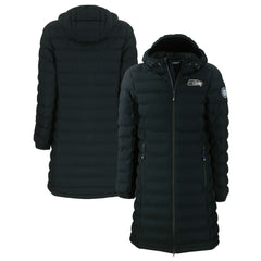 Seattle Seahawks Cutter & Buck Women's Mission Ridge Repreve Eco Insulated Full-Zip Hoodie Long Puffer Jacket - Black - NFL