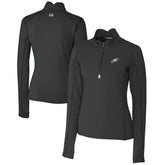 Philadelphia Eagles Cutter & Buck Women's Traverse Stretch DryTec Quarter-Zip Top - Black - NFL