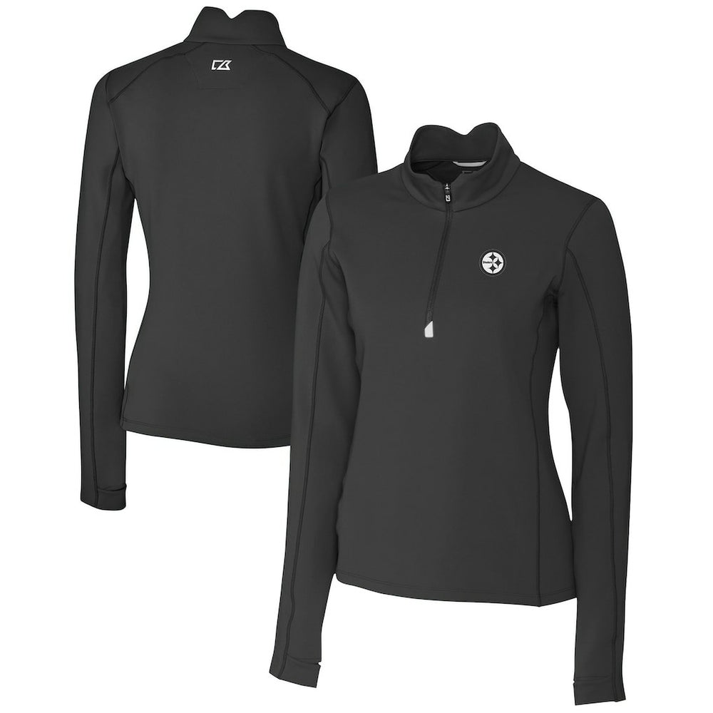 Pittsburgh Steelers Cutter & Buck Women's Traverse Stretch DryTec Quarter-Zip Top - Black - NFL