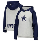 Dallas Cowboys DKNY Sport Women's Joy Cropped Raglan Pullover Hoodie - Gray/Navy - NFL