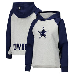 Dallas Cowboys DKNY Sport Women's Joy Cropped Raglan Pullover Hoodie - Gray/Navy - NFL
