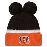 Cincinnati Bengals New Era Women's Double Bubble Cuffed Knit Hat with Poms - Black - NFL