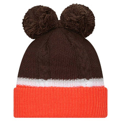 Cleveland Browns New Era Women's Double Bubble Cuffed Knit Hat with Poms - Brown - NFL