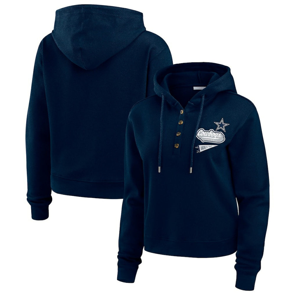 Dallas Cowboys WEAR by Erin Andrews Women's Waffle-Knit Pullover Hoodie - Navy - NFL