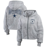Dallas Cowboys WEAR by Erin Andrews Women's Speckled Fleece Cropped Full-Zip Hoodie - Heather Gray - NFL