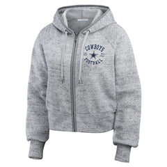 Dallas Cowboys WEAR by Erin Andrews Women's Speckled Fleece Cropped Full-Zip Hoodie - Heather Gray - NFL