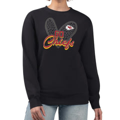 Kansas City Chiefs G-III 4Her by Carl Banks Women's Leopard Heart Pullover Sweatshirt - Black - NFL