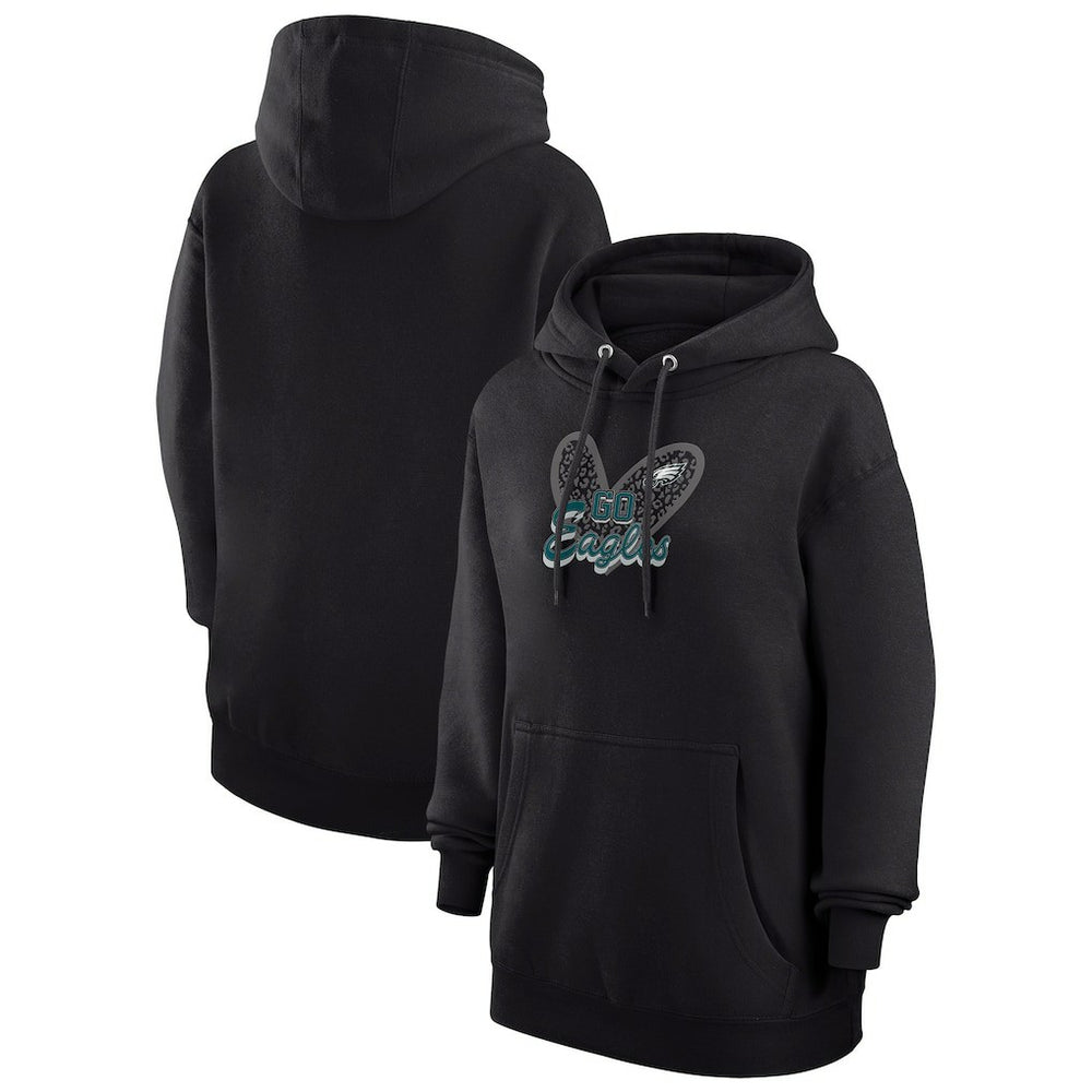 Philadelphia Eagles G-III 4Her by Carl Banks Women's Animal Print Heart Team Graphic Fleece Tri-Blend Pullover Hoodie - Black - NFL