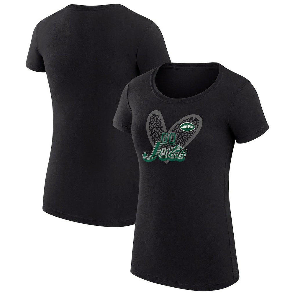 New York Jets G-III 4Her by Carl Banks Women's Super-Slim Fit Lightweight Animal Print Heart T-Shirt - Black - NFL