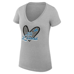Detroit Lions G-III 4Her by Carl Banks Women's Super-Slim Fit Lightweight Leopard Heart V-Neck T-Shirt - Heather Gray - NFL