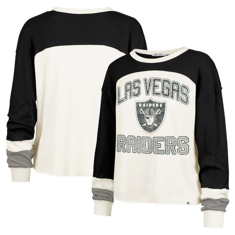 Las Vegas Raiders '47 Women's Double Header Curve Raglan Long Sleeve Crop Top - Cream - 47 brand