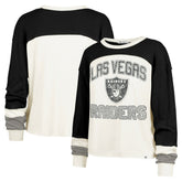 Las Vegas Raiders '47 Women's Double Header Curve Raglan Long Sleeve Crop Top - Cream - 47 brand