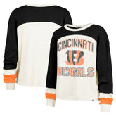 Cincinnati Bengals '47 Women's Double Header Curve Raglan Long Sleeve Crop Top - Cream - 47 brand