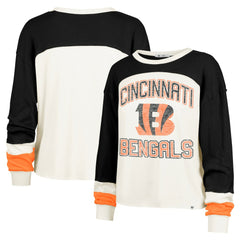 Cincinnati Bengals '47 Women's Double Header Curve Raglan Long Sleeve Crop Top - Cream - 47 brand
