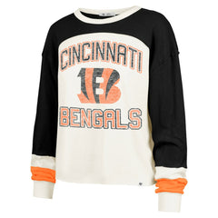 Cincinnati Bengals '47 Women's Double Header Curve Raglan Long Sleeve Crop Top - Cream - 47 brand