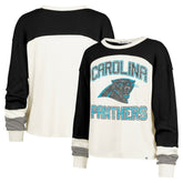 Carolina Panthers '47 Women's Double Header Curve Raglan Long Sleeve Crop Top - Cream - 47 brand