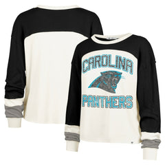 Carolina Panthers '47 Women's Double Header Curve Raglan Long Sleeve Crop Top - Cream - 47 brand