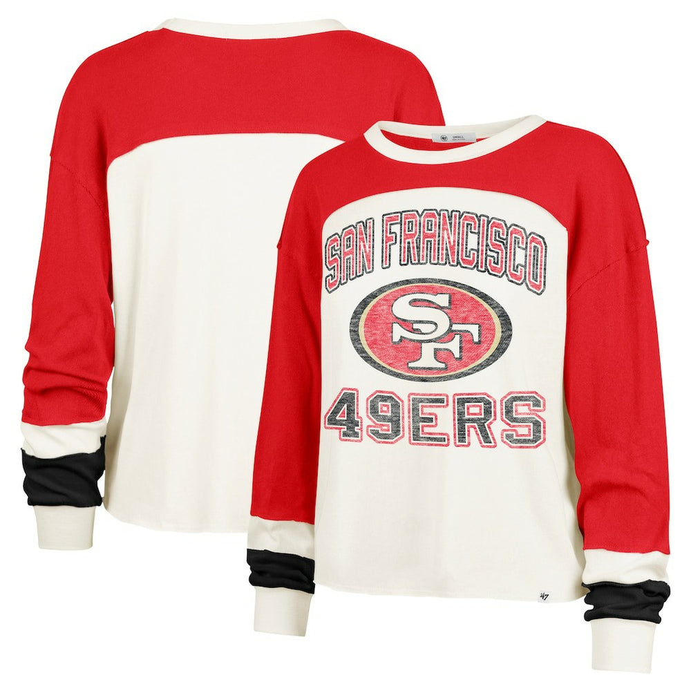 San Francisco 49ers '47 Women's Double Header Curve Raglan Long Sleeve Crop Top - Cream - 47 brand