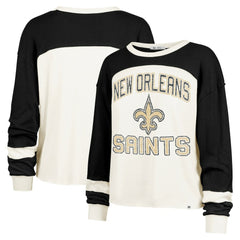 New Orleans Saints '47 Women's Double Header Curve Raglan Long Sleeve Crop Top - Cream - 47 brand