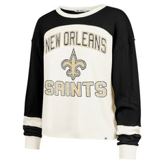 New Orleans Saints '47 Women's Double Header Curve Raglan Long Sleeve Crop Top - Cream - 47 brand
