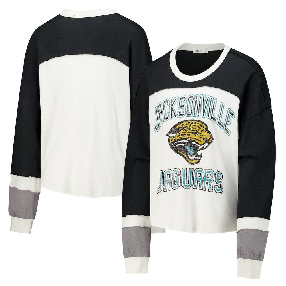Jacksonville Jaguars '47 Women's Double Header Curve Raglan Long Sleeve Crop Top - Cream - 47 brand