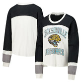 Jacksonville Jaguars '47 Women's Double Header Curve Raglan Long Sleeve Crop Top - Cream - 47 brand
