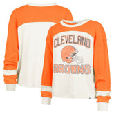Cleveland Browns '47 Women's Double Header Curve Raglan Long Sleeve Crop Top - Cream - 47 brand
