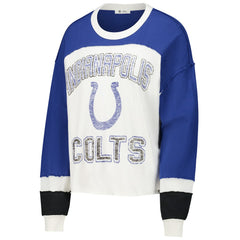 Indianapolis Colts '47 Women's Double Header Curve Raglan Long Sleeve Crop Top - Cream - 47 brand