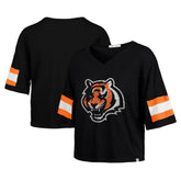 Cincinnati Bengals '47 Women's Double Header Scout Cropped V-Neck T-Shirt - Black - 47 brand