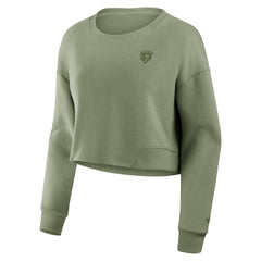 Chicago Bears Women's Studio Tri-Blend Cropped Pullover Sweatshirt - Olive - Fanatics