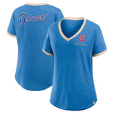 Atlanta Braves Fanatics Women's Binge Worthy Stadium Slub V-Neck T-Shirt Outlet