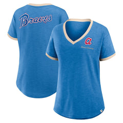 Atlanta Braves Fanatics Women's Binge Worthy Stadium Slub V-Neck T-Shirt Outlet