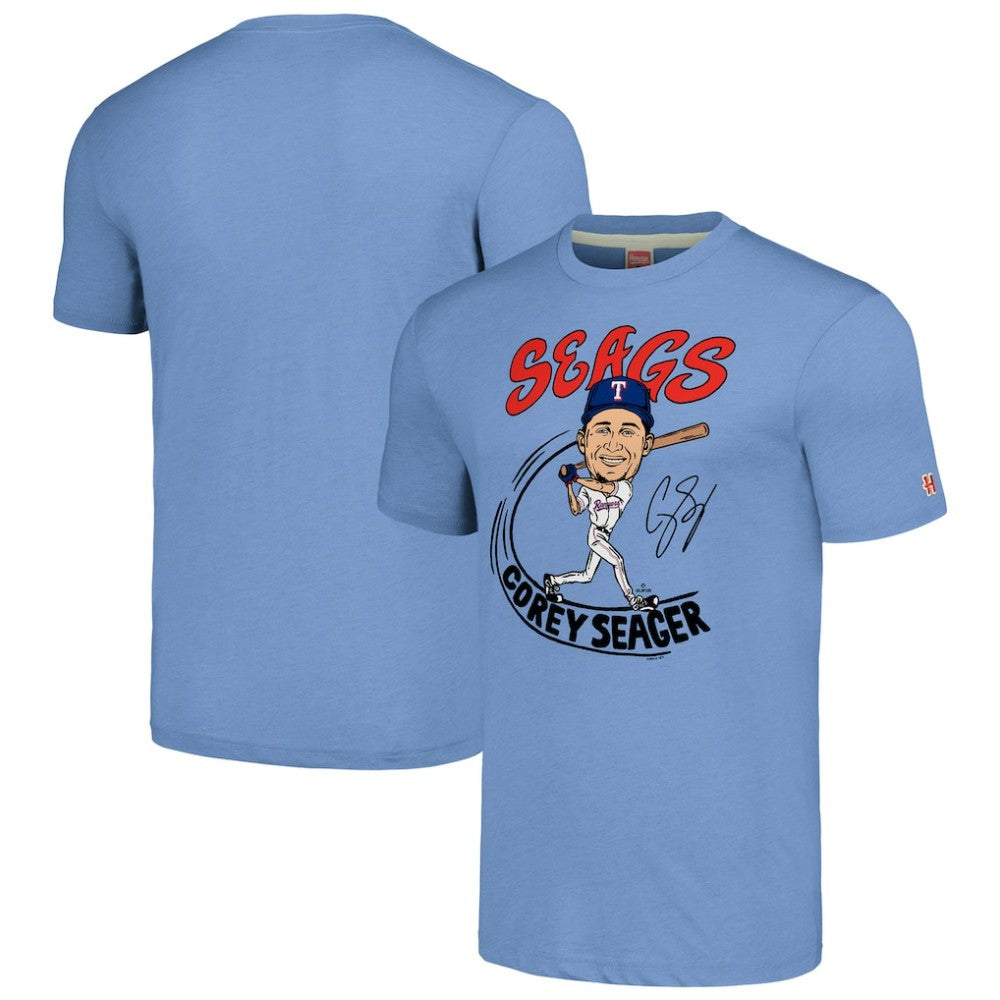 Corey Seager Texas Rangers Homage Caricature Player Tri-Blend T-Shirt Outlet