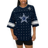 Dallas Cowboys Gameday Couture Women's Kickoff Time Allover Rhinestone Sports Stripe Jersey V-Neck T-Shirt - Navy - NFL
